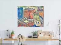 Latte Afternoon Impressionist Spanish Oil Painting - Whimsical Girona Cityscape Art - European Art for Home decor - Spain Travel Vibes Art