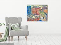 Latte Afternoon Impressionist Spanish Oil Painting - Whimsical Girona Cityscape Art - European Art for Home decor - Spain Travel Vibes Art