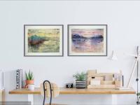 Sunny Side Up - Icelandic harbour sunset watercolor seascape painting art in abstract impressionist style