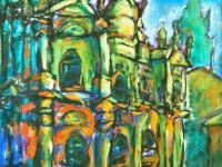 8 Spanish Art Prints - Spain camino de santiago compostela cathedral impressionist paintings of european architecture in surreal Cezanne style