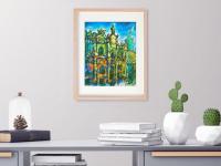8 Spanish Art Prints - Spain camino de santiago compostela cathedral impressionist paintings of european architecture in surreal Cezanne style