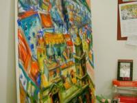 Bell City - Spain Cadiz Oil Painting, bright original impressionist semi-abstract art of surreal Spanish architectural landscape scenery