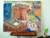 Latte Afternoon Impressionist Spanish Oil Painting - Whimsical Girona Cityscape Art - European Art for Home decor - Spain Travel Vibes Art