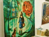 Girl and Dog - Impressionist Original Painting - Whimsical City Scene - Vintage Rose Symbol - Little Girl - Dreamlike Art - Artistic Delight