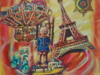 Boat in Paris Whimsical Eiffel Tower Painting - Colorful Surreal Art with Child and Vintage Toys - Playful Fantasy Art - Dreamlike Scene