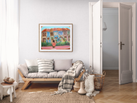 Emerald Hill Shophouses Oil Painting: Singapore Peranakan Heritage Street at Orchard Road with Little Nonya Girl on Swing