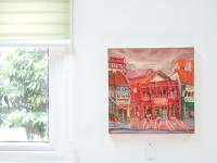 Katong Red House Bakery Vibrant Original Oil Painting by Singapore Artist: an Iconic Conservation Shophouse at Nostalgic Heritage Street