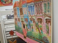 Emerald Hill Shophouses Oil Painting: Singapore Peranakan Heritage Street at Orchard Road with Little Nonya Girl on Swing