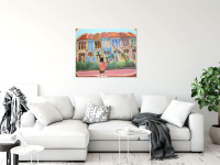Emerald Hill Shophouses Oil Painting: Singapore Peranakan Heritage Street at Orchard Road with Little Nonya Girl on Swing