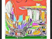 Singapore Art Prints A4 - Travel Landscape Paintings of City Icons - Marina Bay Sands, Flyer, Art Science Museum - Singapore Souvenir