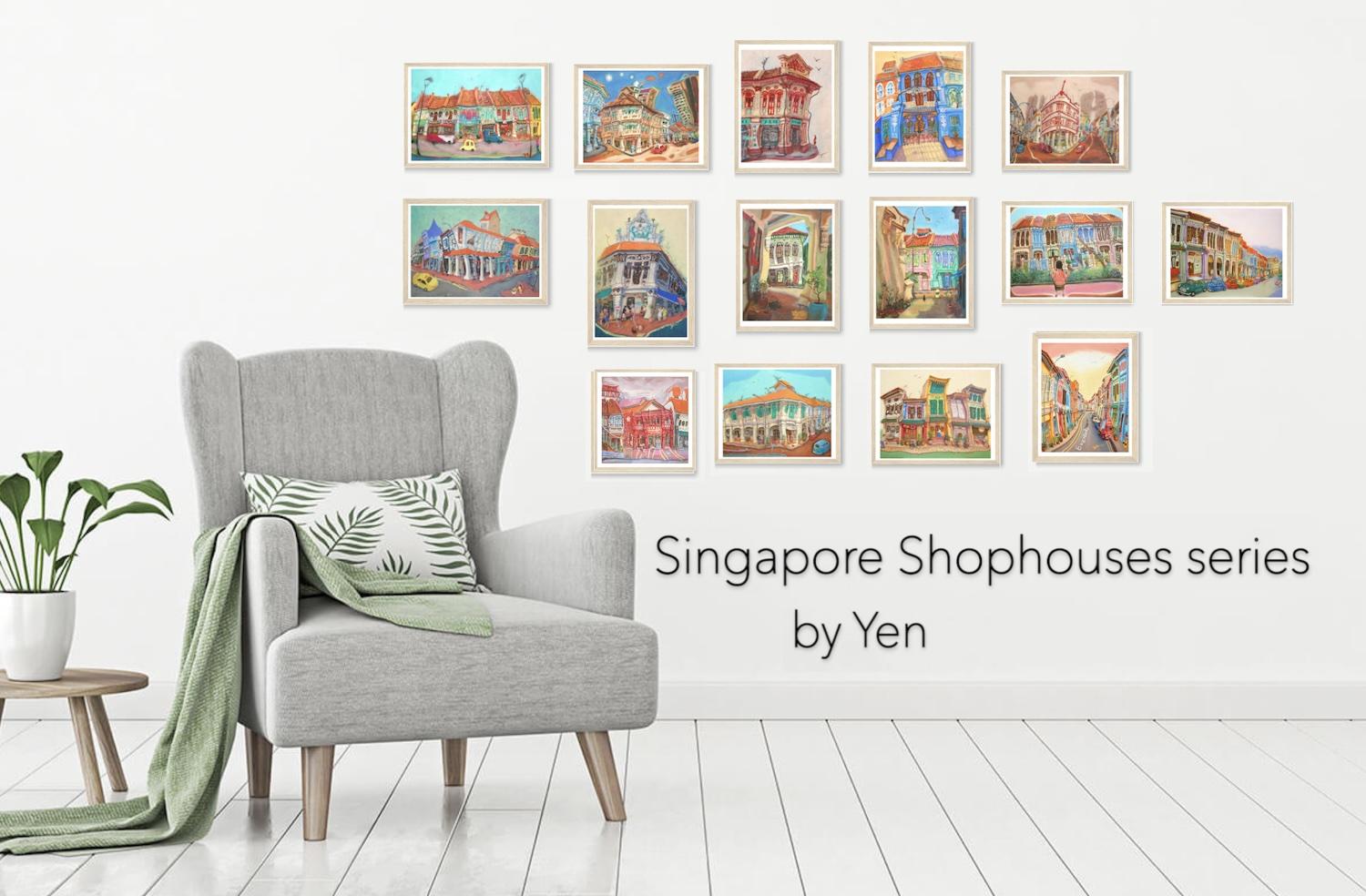 Singapore Signed Art Print of Spottiswoode Park Shophouses Vibrant Artwork, Asia Travel Poster Souvenir