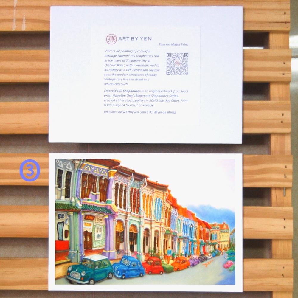 Singapore Souvenir 5x7 Signed Art Prints of Emerald Hill, Joo Chiat, Tanjong Pagar Shophouse Paintings | Vibrant Asia Travel $20 Gift of Peranakan Heritage