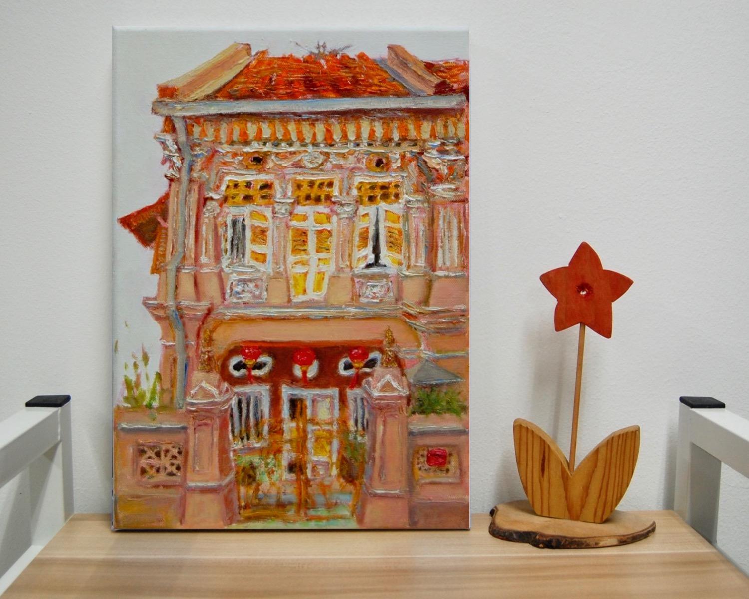 1 - Amber Peranakan Shophouse Oil Painting - Most Colorful and Picturesque Street in Singapore City - 8-Row Art Series - Singapore Gift -PH1