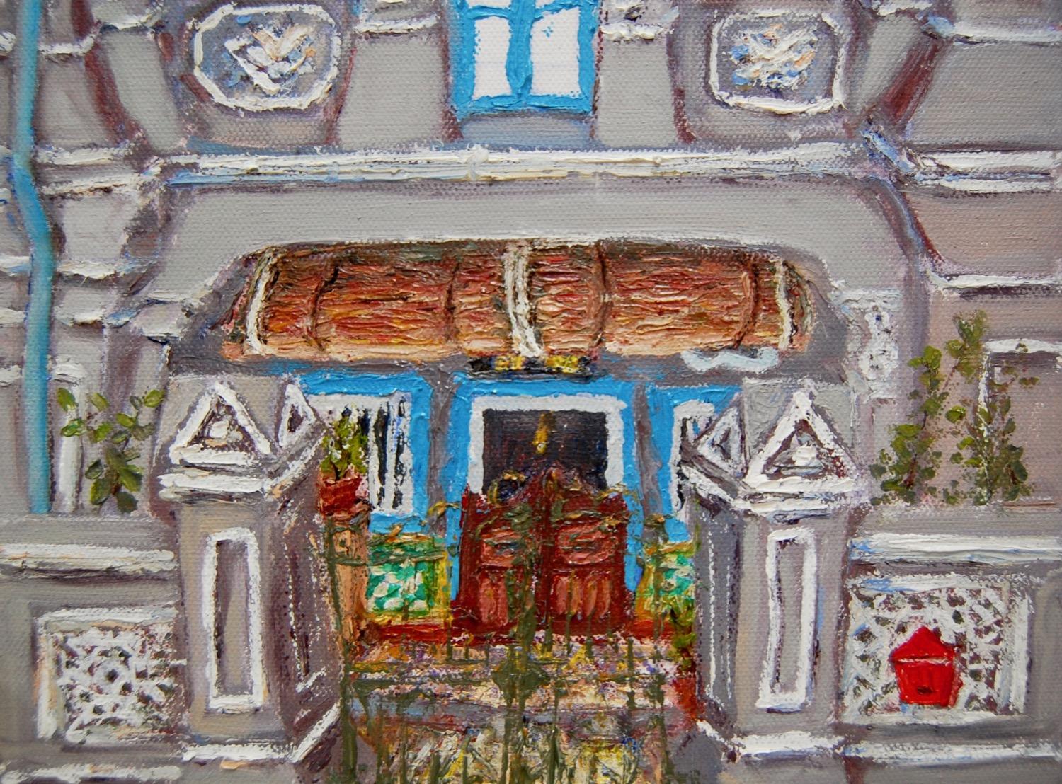 5 - Grey Peranakan Shophouse Oil Painting - Singapore City Heritage Artwork for Home Decor - 8-Row Art Collection - Singapore Souvenir -PH5