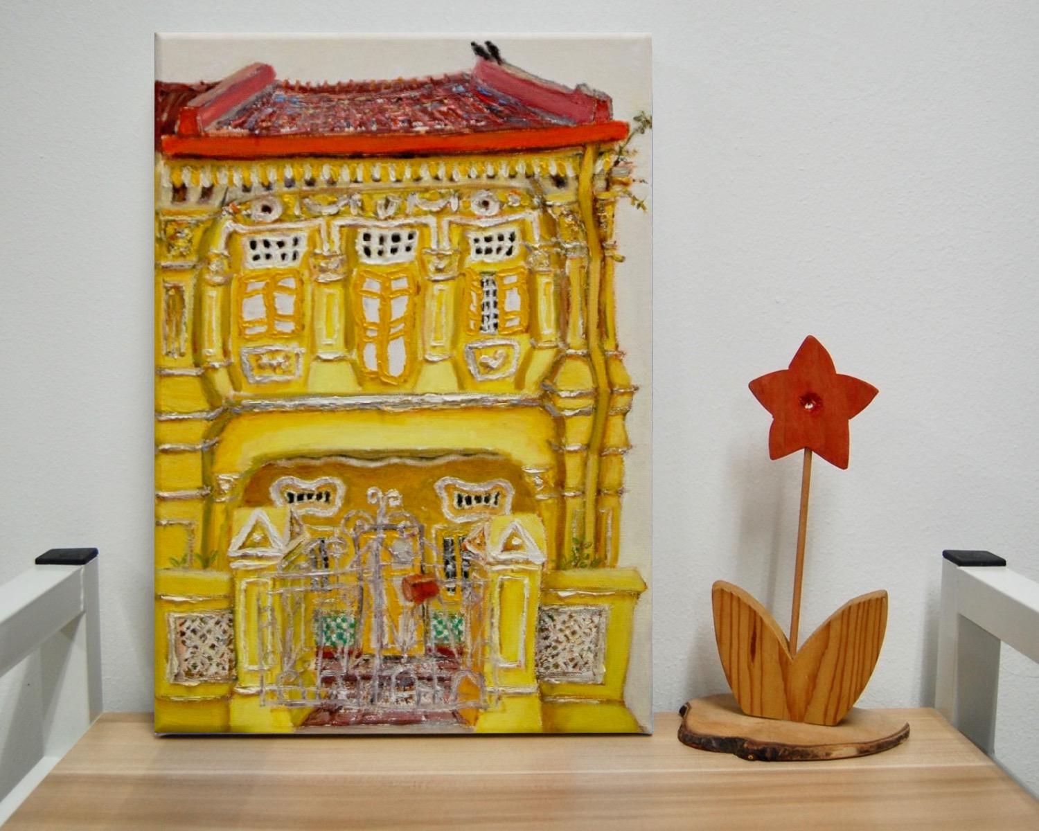 8 - Yellow Peranakan Shophouse Oil Painting - Singapore City Heritage Artwork for Home Decor - 8-Row Art Collection - Singapore Souvenir -PH8