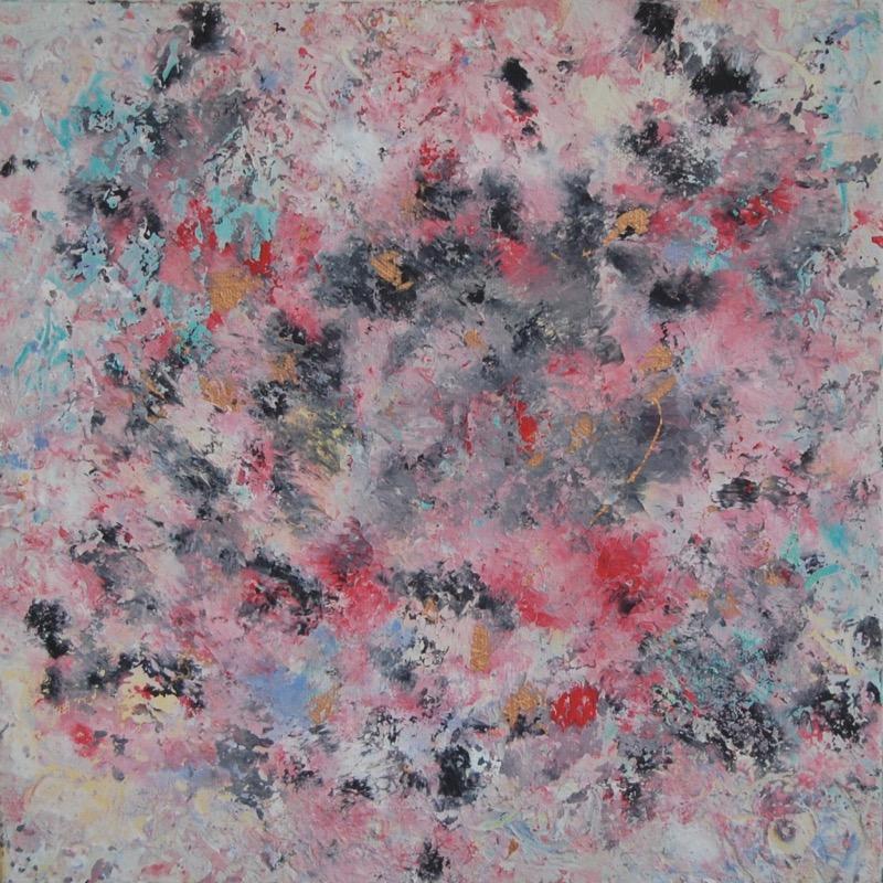 Snow Deep - abstract acrylic painting original canvas art in impressionist pastel rose pink hues, impasto textures, floral, cherry blossoms