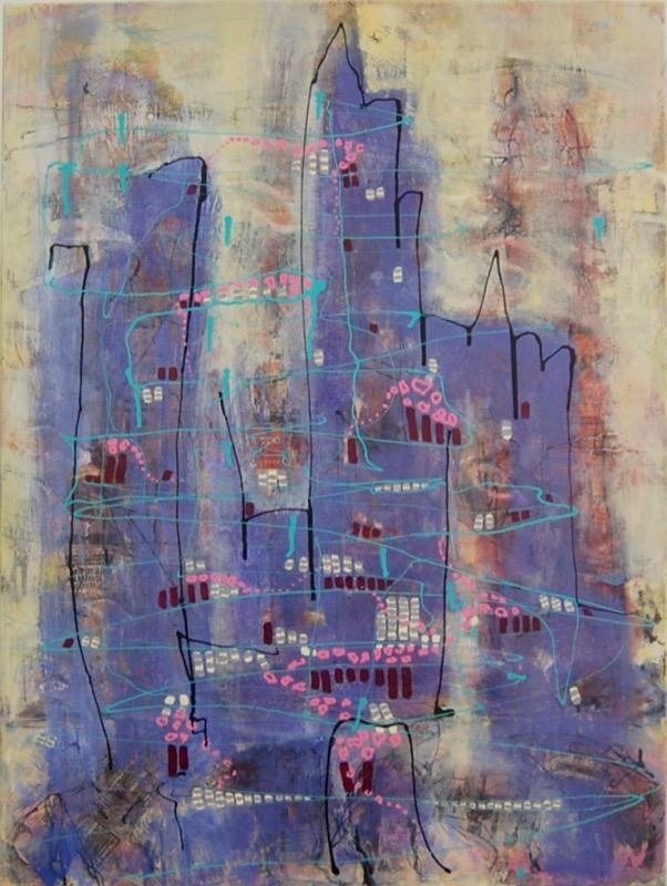 Whimsical Metropolis - Original Abstract Painting on Canvas - Surreal Art for Home Decor - Fantasy City Mood - Unique Cityscape - Blue Art