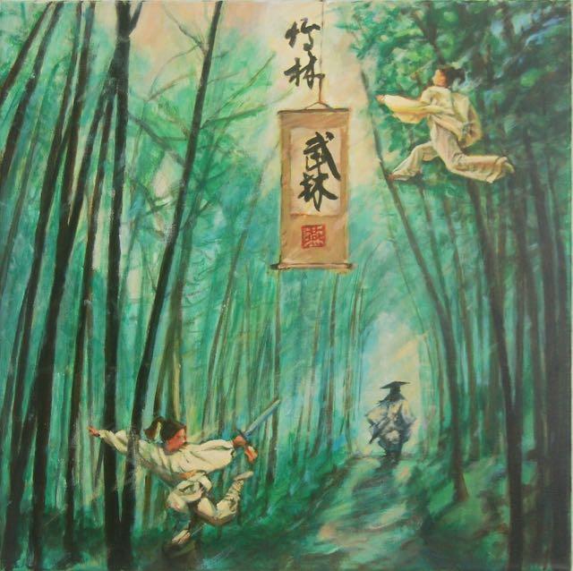 Bamboo and Wuxia World - Ancient China Green Forest Landscape Painting - Swordsmen and Gongfu - Bamboo Forest - Chinese Culture Art Decor