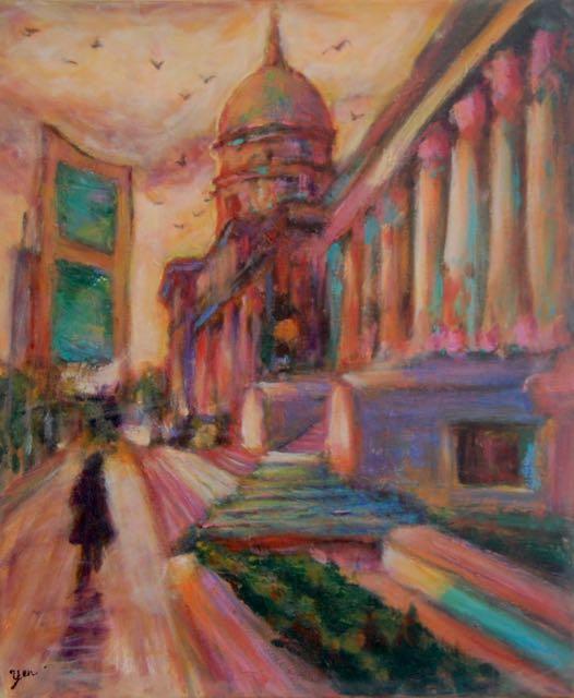 Art And Justice - Surreal fauvist impressionist painting of Singapore city's National Art Gallery, once the Supreme Court building