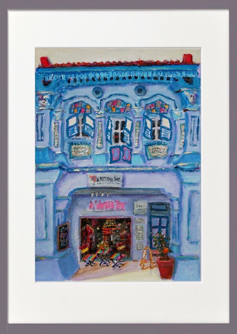 Chinese Shophouses Art Prints A4 - Colourful Impressionist Paintings of Pretty Peranakan Houses - Singapore City Souvenirs