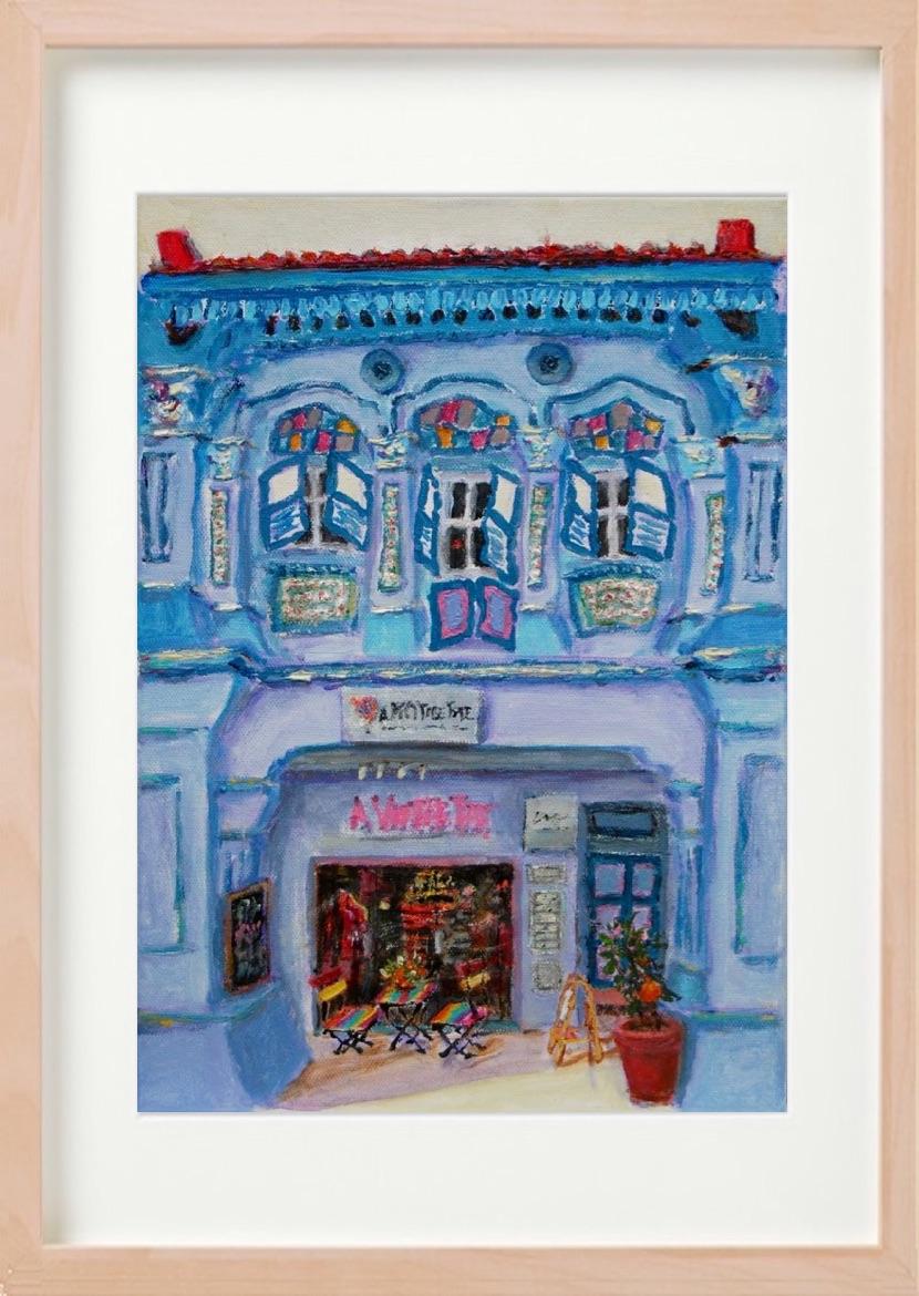 Chinese Shophouses Art Prints A4 - Colourful Impressionist Paintings of Pretty Peranakan Houses - Singapore City Souvenirs