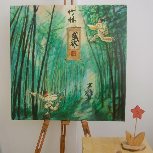 Bamboo and Wuxia World - Ancient China Green Forest Landscape Painting - Swordsmen and Gongfu - Bamboo Forest - Chinese Culture Art Decor