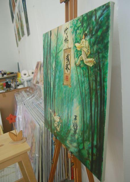 Bamboo and Wuxia World - Ancient China Green Forest Landscape Painting - Swordsmen and Gongfu - Bamboo Forest - Chinese Culture Art Decor