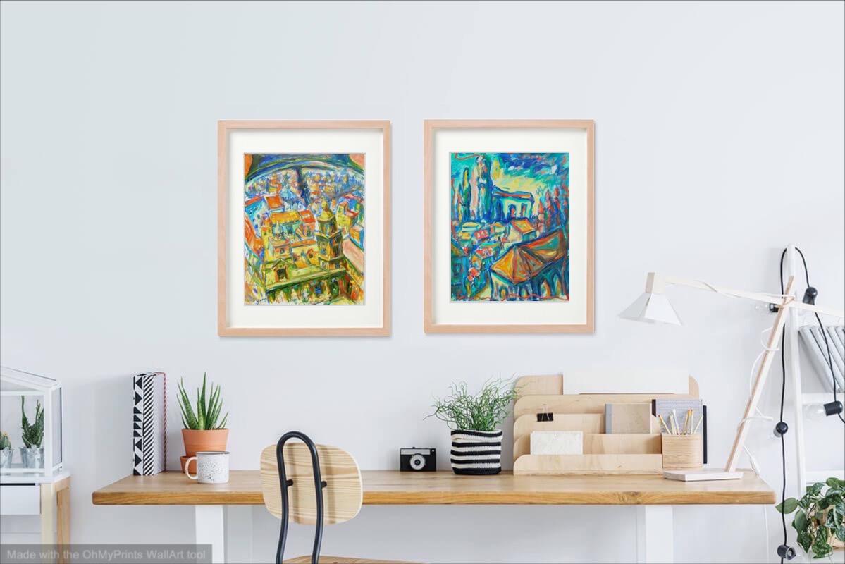 Spanish Art Prints - Camino de Santiago Compostela Cathedral - Impressionist Travel Landscape Paintings - Spain Souvenir