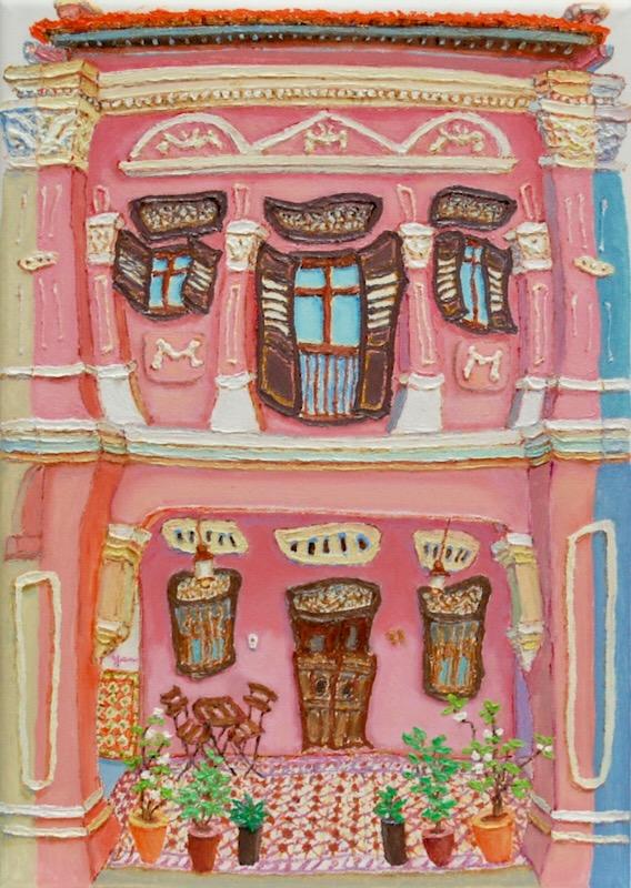 [Exhibition Only] Blair Road Magenta Pink Shophouse Art Original Oil Painting: Singapore Heritage Canvas, Peranakan Tiles - 4