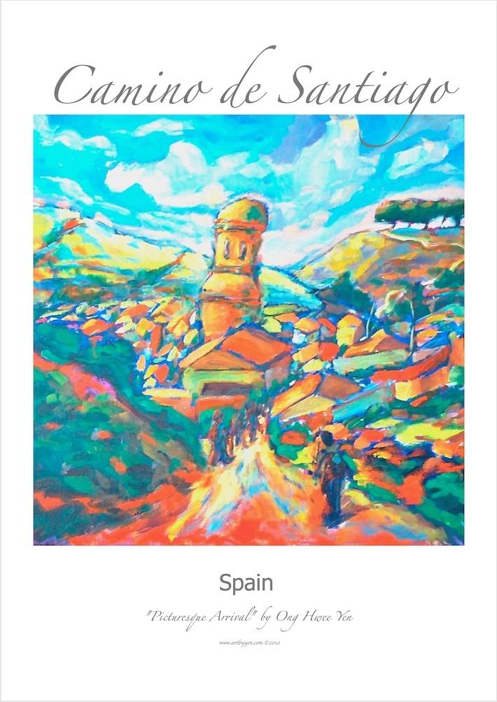 Camino de Santiago Art Prints A4 - Pilgrim Trail Landscape Wall Decor - Way of St James Art - Spain Travel Landscape Paintings - El Camino Gift