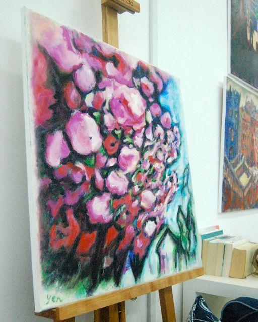 Blossoms Way -Pink Sakura Trees Oil Painting, Cherry Blossoms, Japanese Flowers, Floral Art, Spring Season, Nature, Whimsical, Expressionist