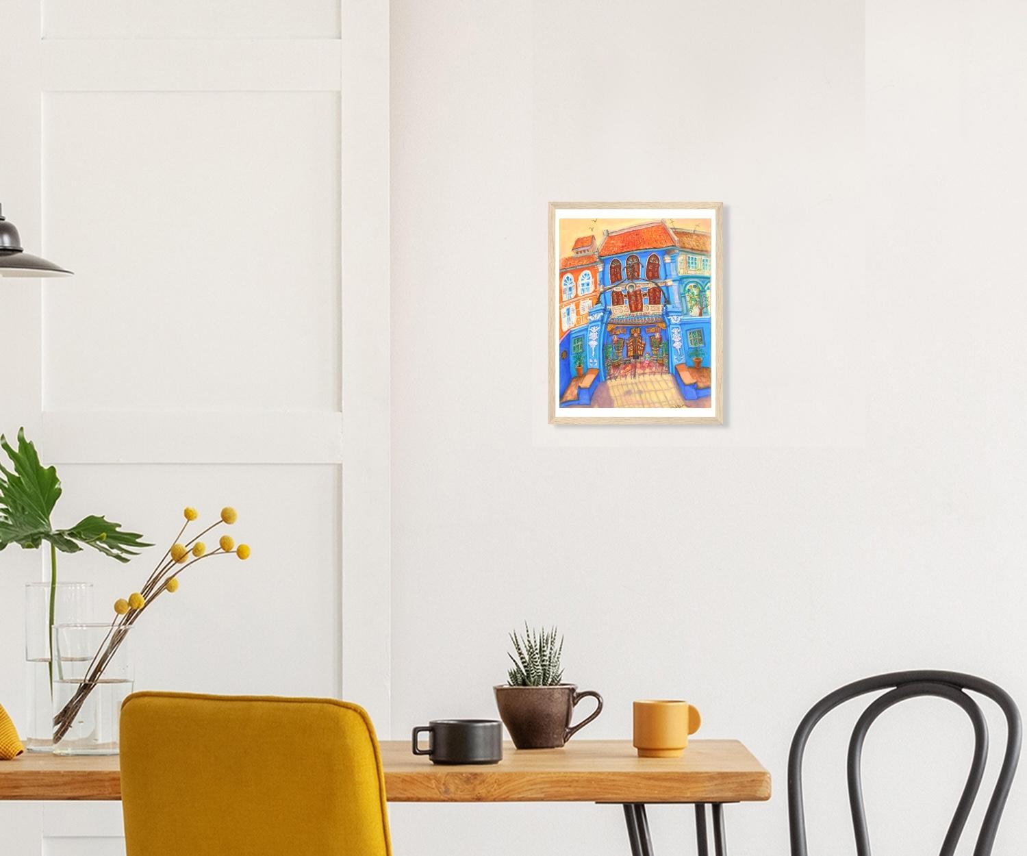 Singapore Art Print of NUS Blue Baba House Painting, Peranakan Gift, Asia Travel Poster Souvenir