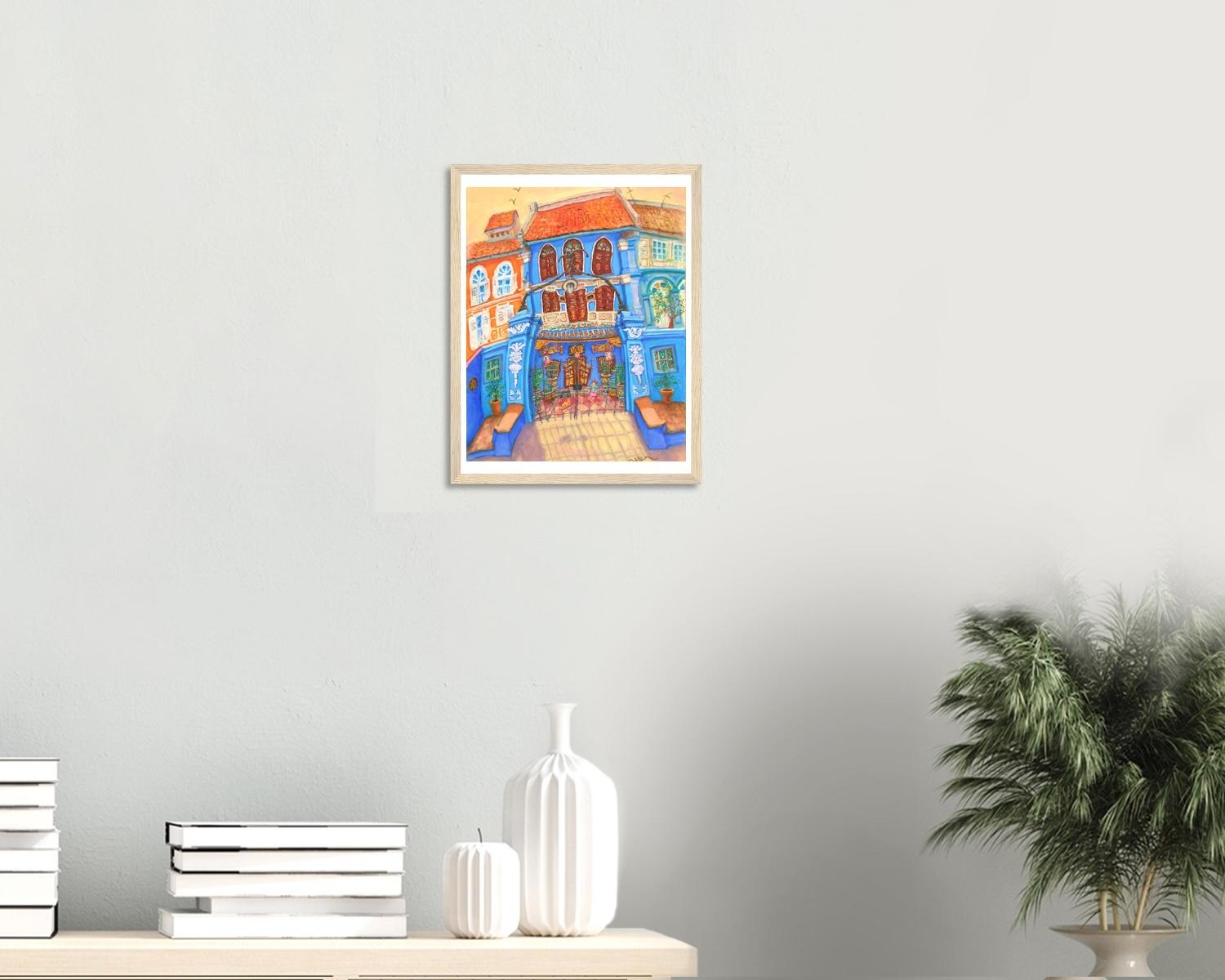 Singapore Art Print of NUS Blue Baba House Painting, Peranakan Gift, Asia Travel Poster Souvenir