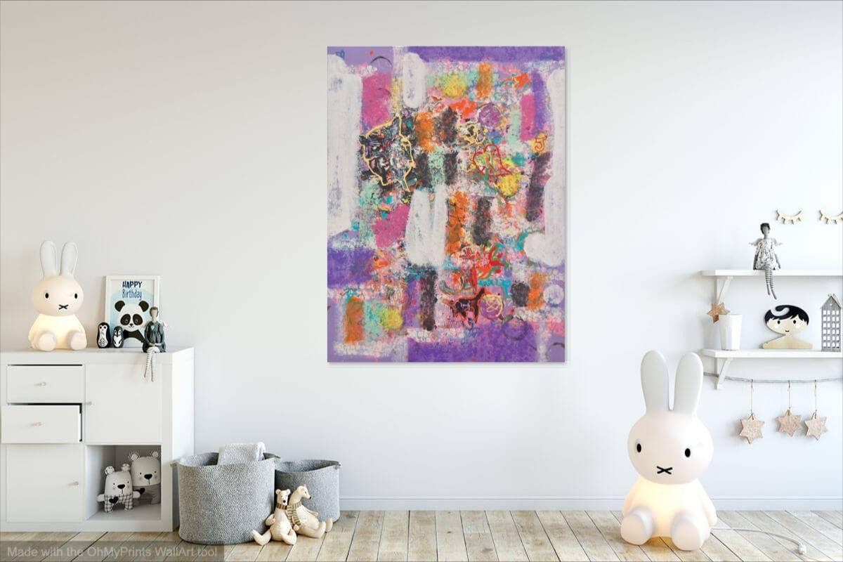 Childhood Delights abstract patterns art painting purple original art, nostalgic acrylic artwork with pastel purple and impressionist colors