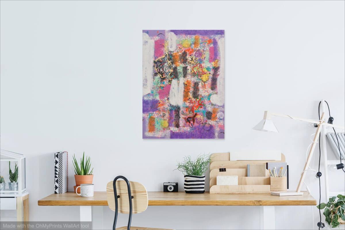 Childhood Delights abstract patterns art painting purple original art, nostalgic acrylic artwork with pastel purple and impressionist colors