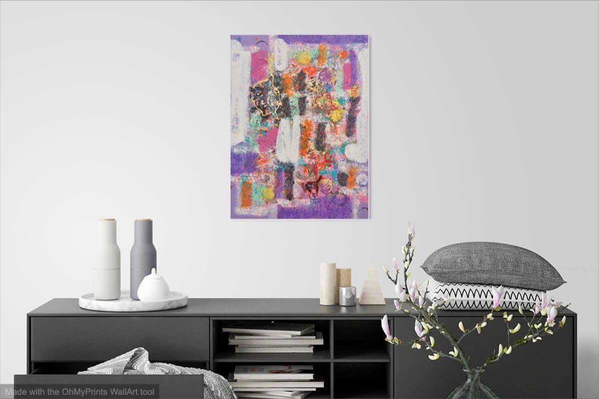 Childhood Delights abstract patterns art painting purple original art, nostalgic acrylic artwork with pastel purple and impressionist colors