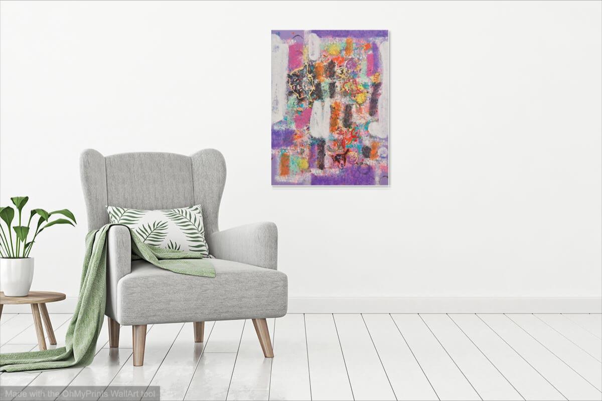 Childhood Delights abstract patterns art painting purple original art, nostalgic acrylic artwork with pastel purple and impressionist colors