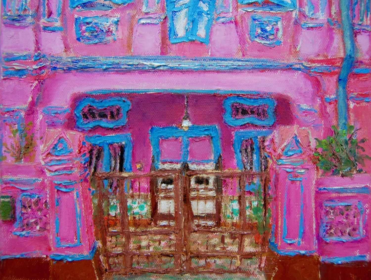 2 - Pink Peranakan Shophouse Oil Painting - Most Colorful and Picturesque Street in Singapore City - 8-Row Art Series - Singapore Gift -PH2