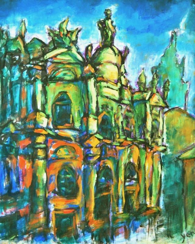 Spanish Art Prints 8x10" - Camino de Santiago Compostela Cathedral - Impressionist Travel Landscape Paintings - Spain Souvenir