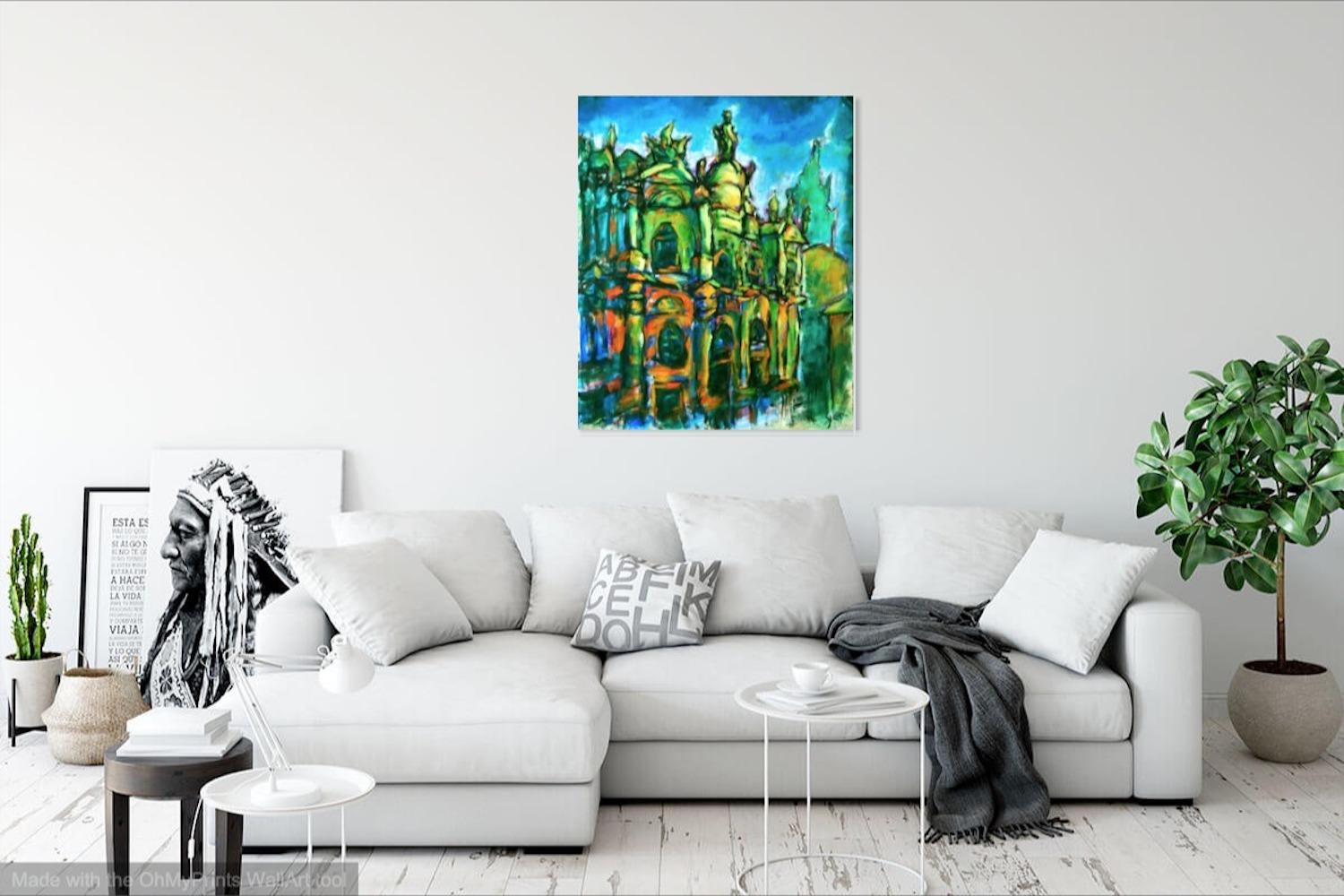 Destined -Spain Camino Oil Painting of Santiago de Compostela Cathedral, Way of St James original church art in Cezanne impressionist style