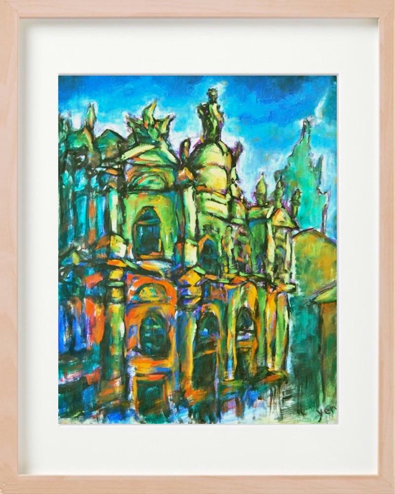 Spanish Art Prints 8x10" - Camino de Santiago Compostela Cathedral - Impressionist Travel Landscape Paintings - Spain Souvenir