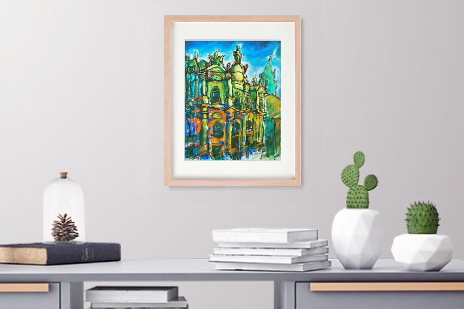 Spanish Art Prints 8x10" - Camino de Santiago Compostela Cathedral - Impressionist Travel Landscape Paintings - Spain Souvenir