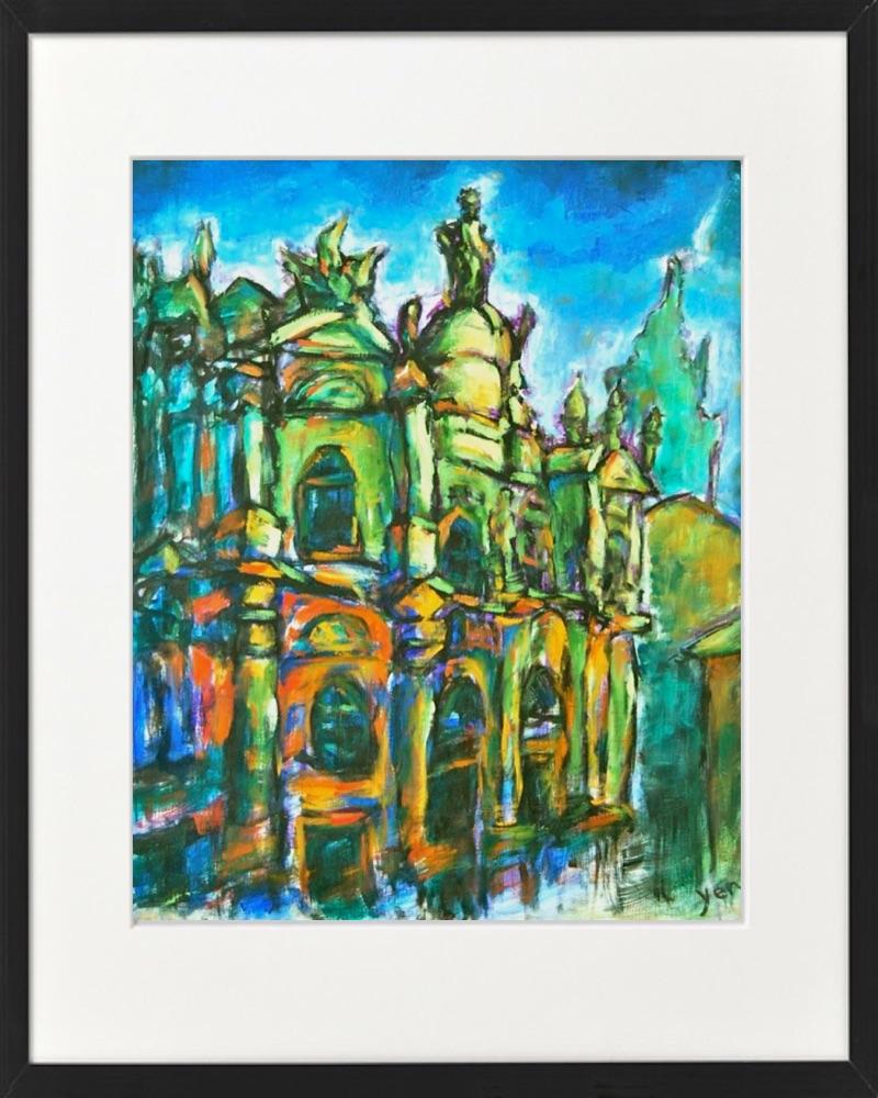 Spanish Art Prints 8x10" - Camino de Santiago Compostela Cathedral - Impressionist Travel Landscape Paintings - Spain Souvenir
