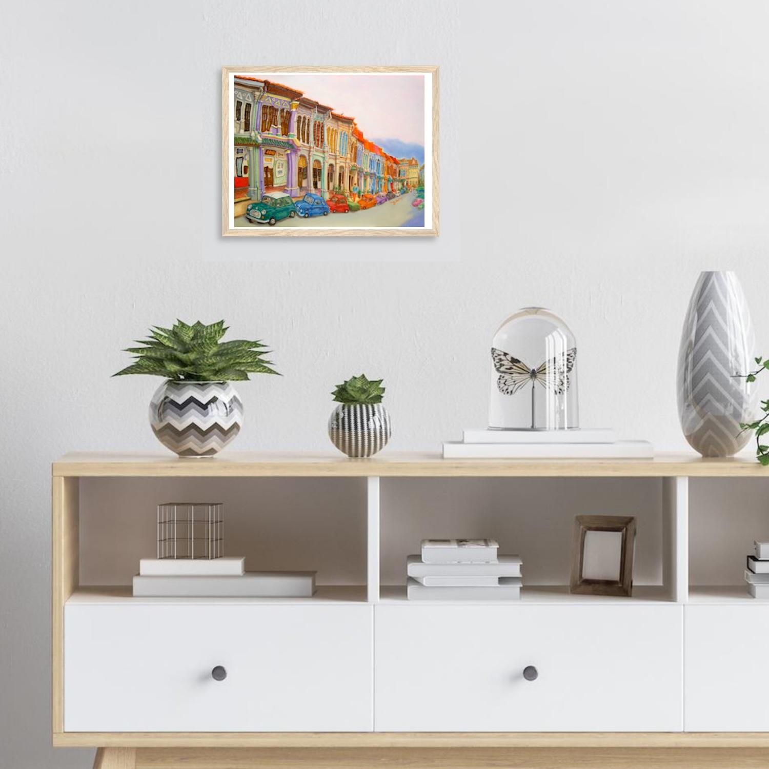 Singapore Art Print of Emerald Hill Painting Peranakan Shophouse Decor by Local Artist, Vibrant Heritage Asia Art Poster