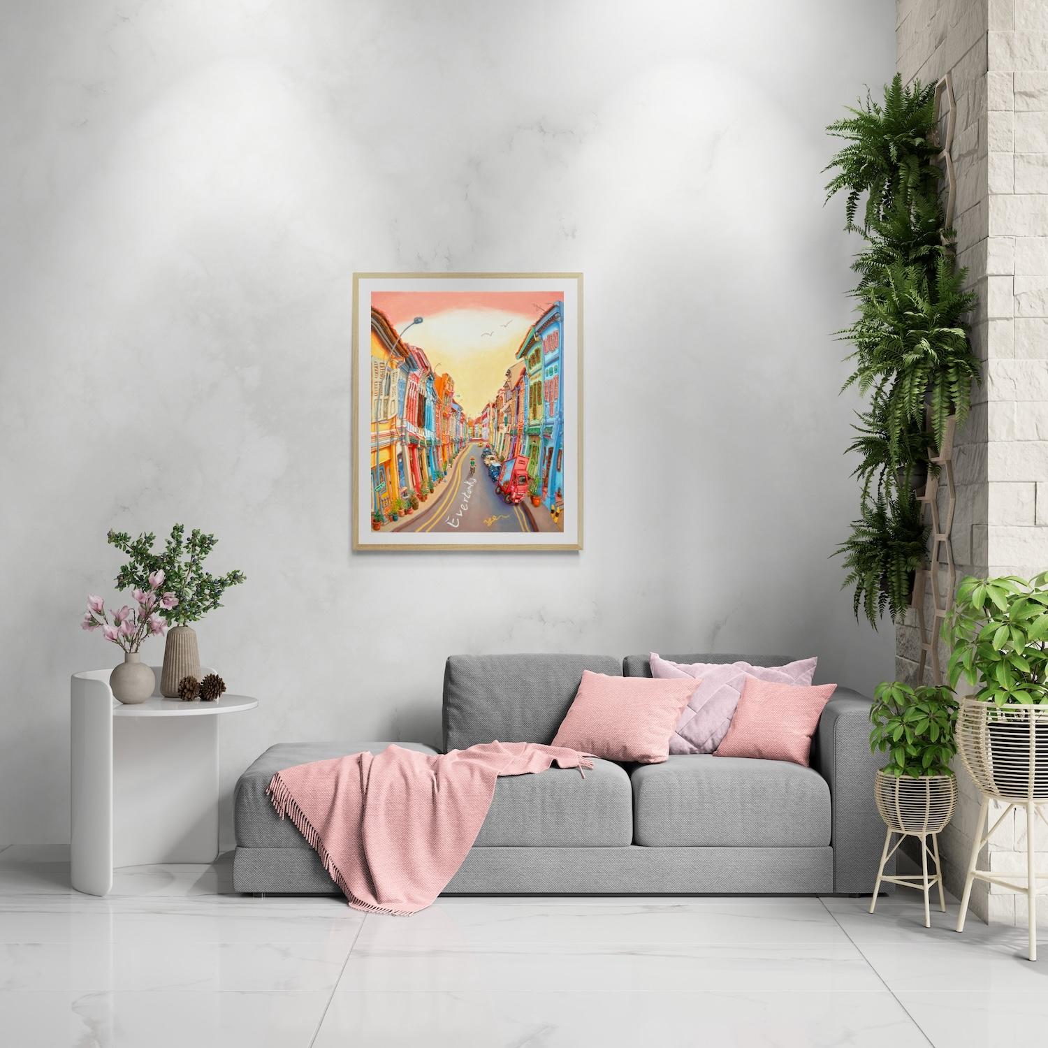 Original Singapore Shophouse Oil Painting, Everton Road Peranakan Art, Hand Painted Heritage Street Scene Canvas, Vibrant Asian Wall Art