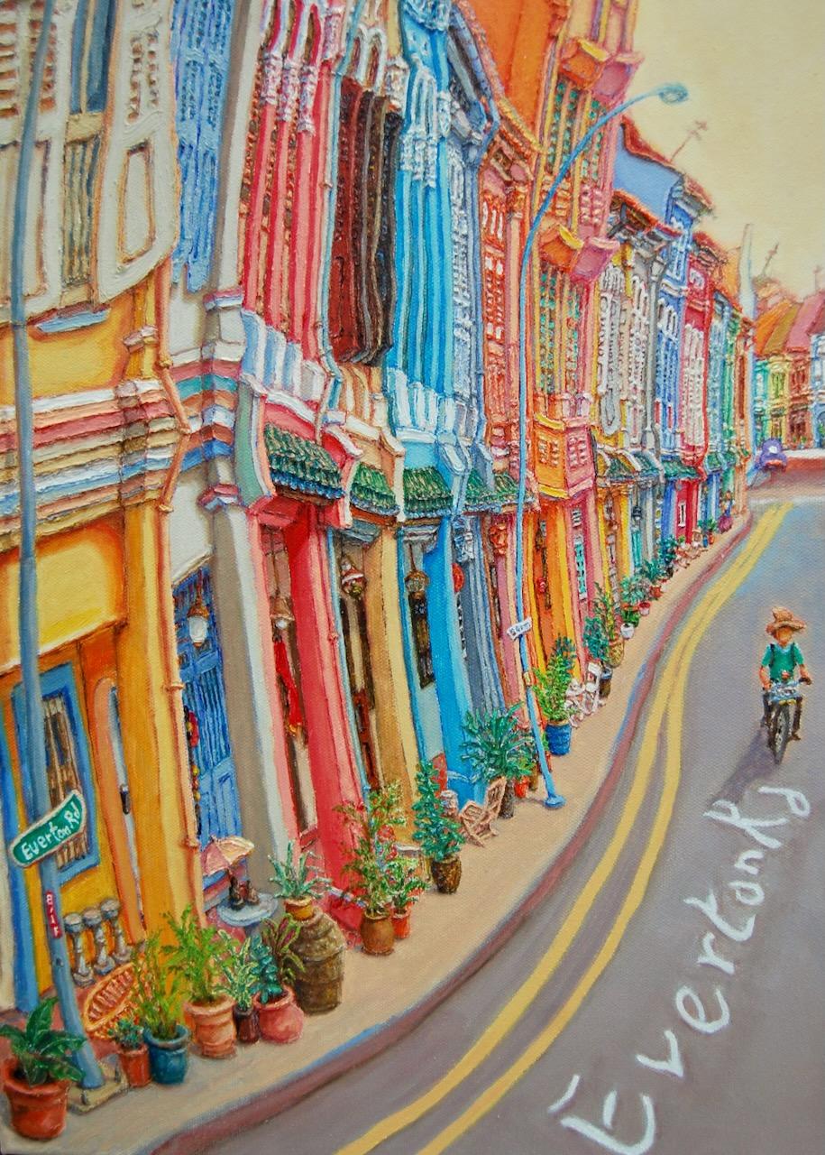 Original Singapore Shophouse Oil Painting, Everton Road Peranakan Art, Hand Painted Heritage Street Scene Canvas, Vibrant Asian Wall Art