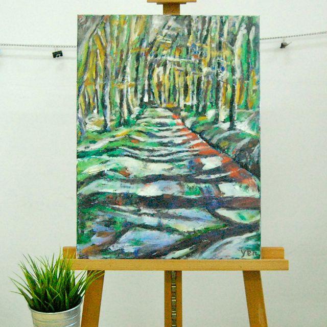 Forest Path - Serene, Green Trees, Landscape Oil Painting, Nature, Original Art, Japan Nakasendo Way, Hiking, Journey, Beautiful Hike, Zen