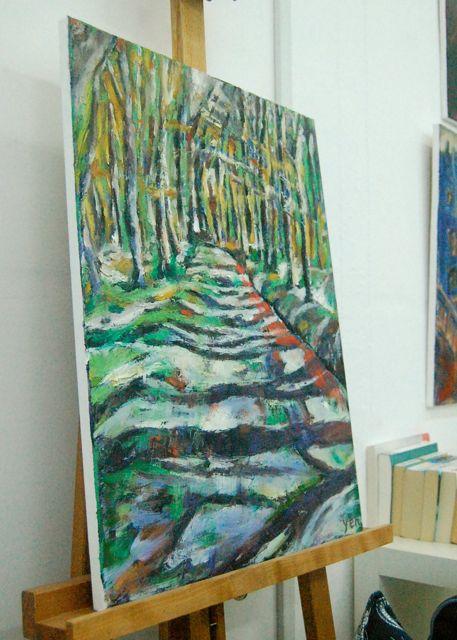 Forest Path - Serene, Green Trees, Landscape Oil Painting, Nature, Original Art, Japan Nakasendo Way, Hiking, Journey, Beautiful Hike, Zen