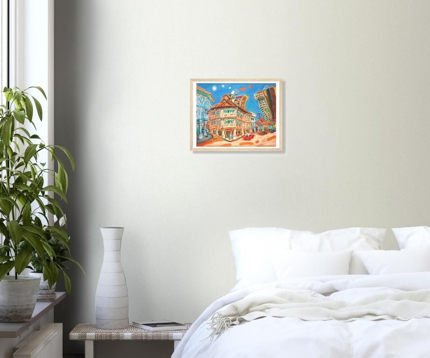 Singapore Art Print of Jalan Besar Shophouses Vibrant Artwork, Colorful Heritage City Starry Night Poster in Van Gogh Style