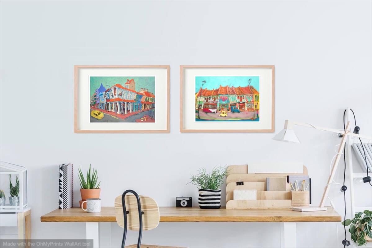Singapore Art Poster of Joo Chiat Shophouses Colorful Heritage Street Painting, Unique Asia Travel Print Gift of Chinese Malay Architecture